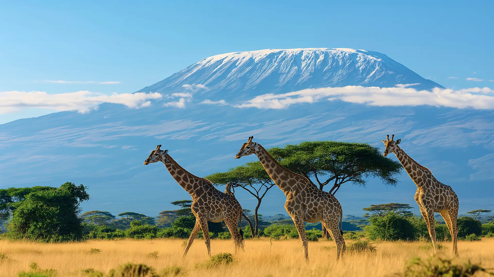 three-giraffes-walking-in-front-of-mount-kilimanjaro-in-tanzania