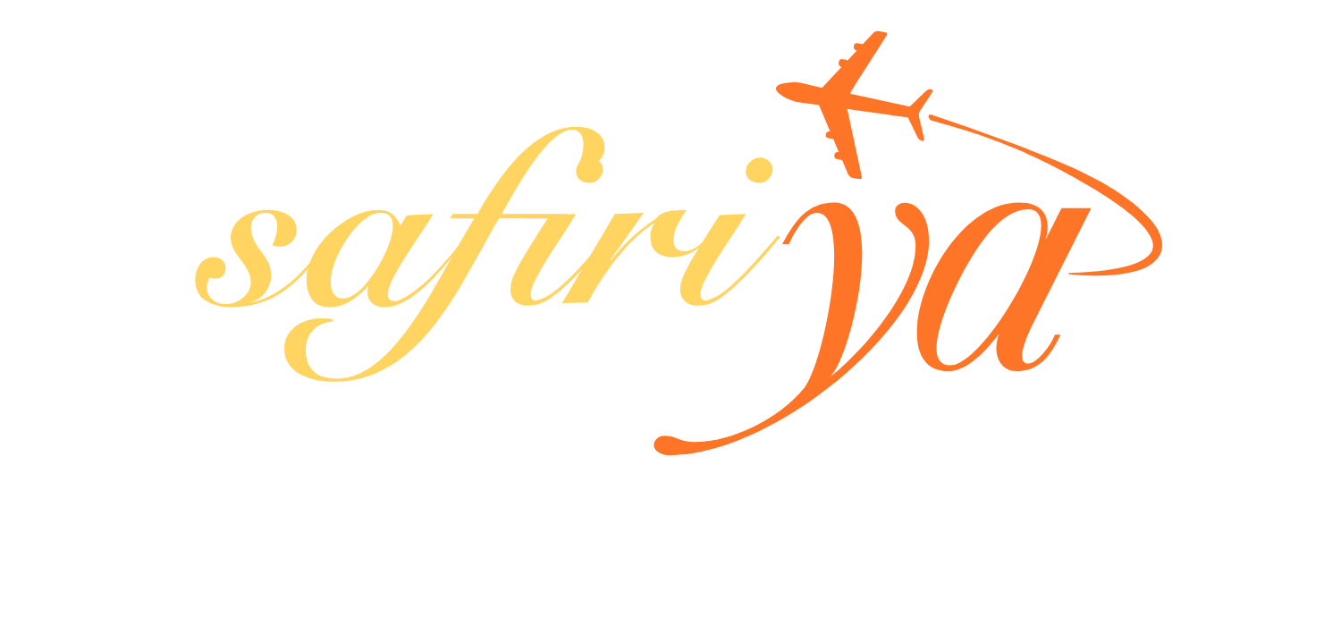 Safiriya logo with airplane arc above the word "ya" – Crafted Journeys tagline