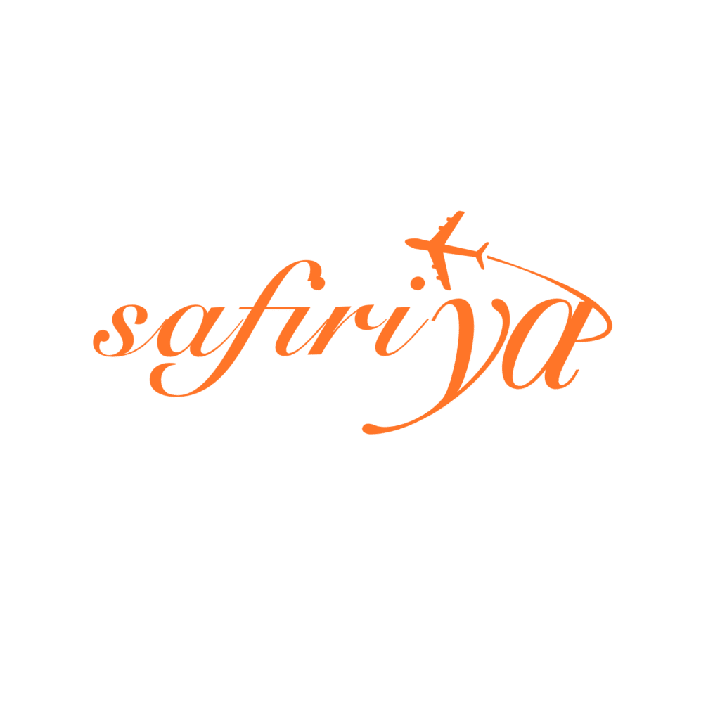 Safiriya logo with airplane arc above the word "ya" – Crafted Journeys tagline